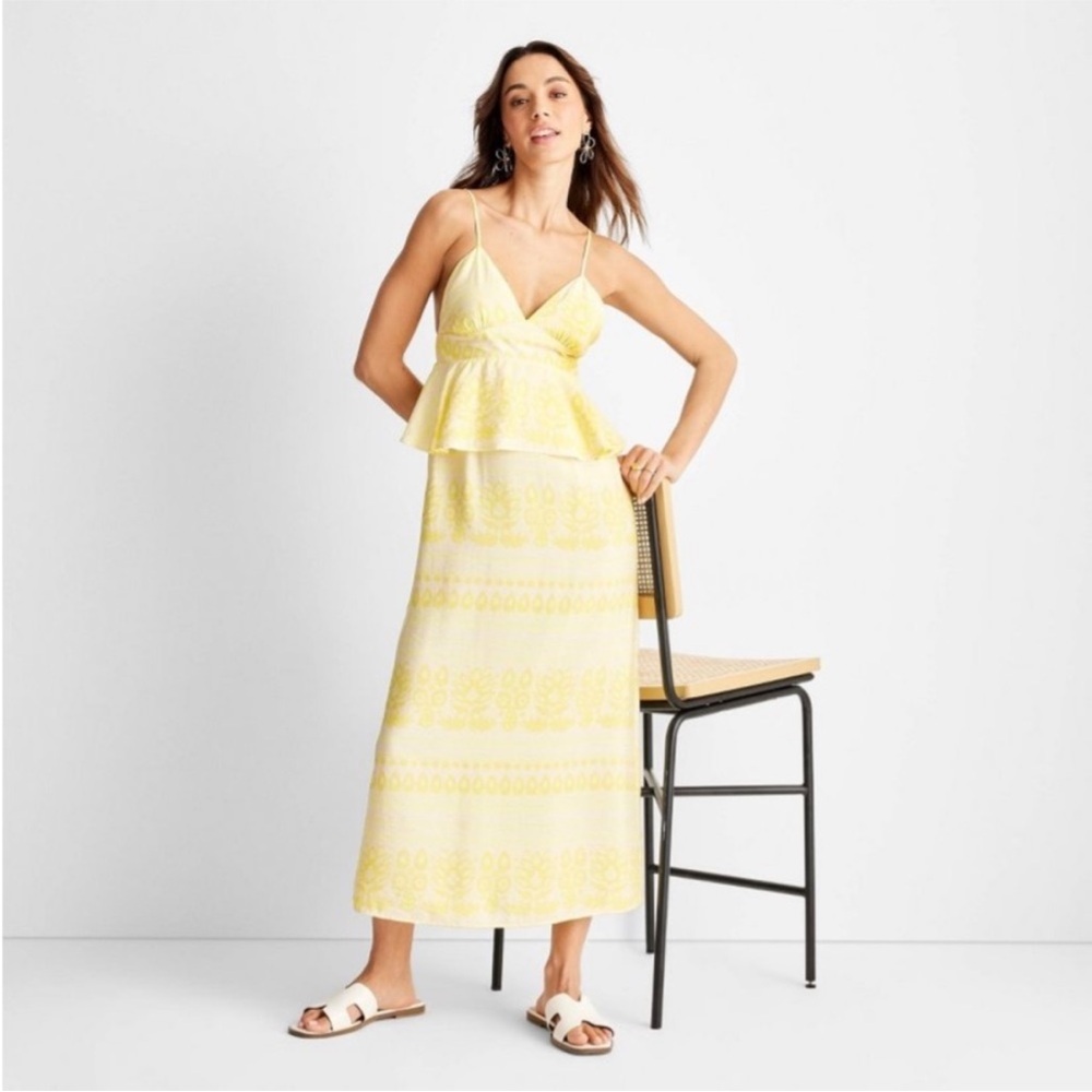 Future Collective Women's Yellow Sleeveless V-Neck Maxi Dress Size 8 NEW